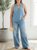 Makayla | Denim V-Neck Two-Piece Set