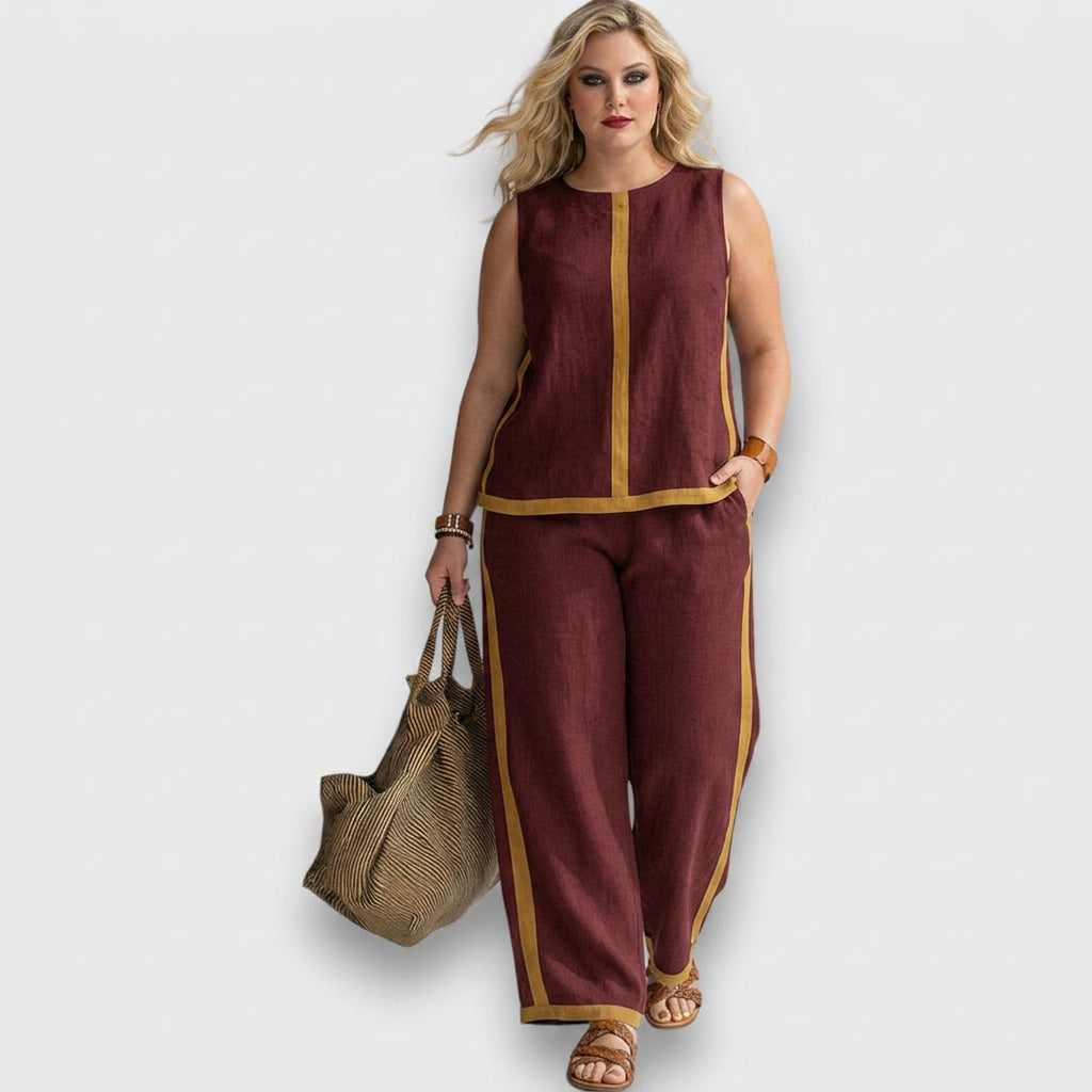 Briana | Linen Striped Sleeveless Two-Piece Set