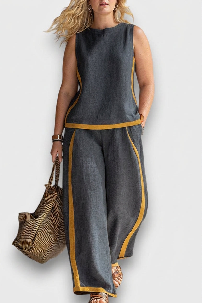 Briana | Linen Striped Sleeveless Two-Piece Set