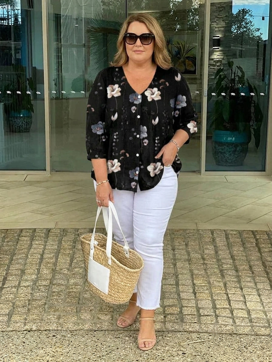 Pauline Chiffon Floral V-Neck Tunic