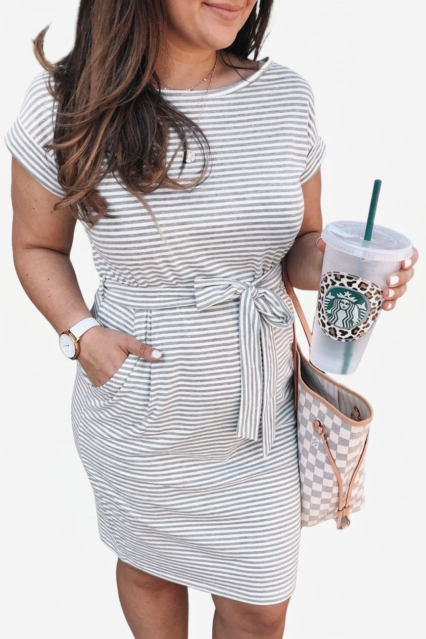 Penelope Knit Striped Round Neck Knee-Length Dress – view 11