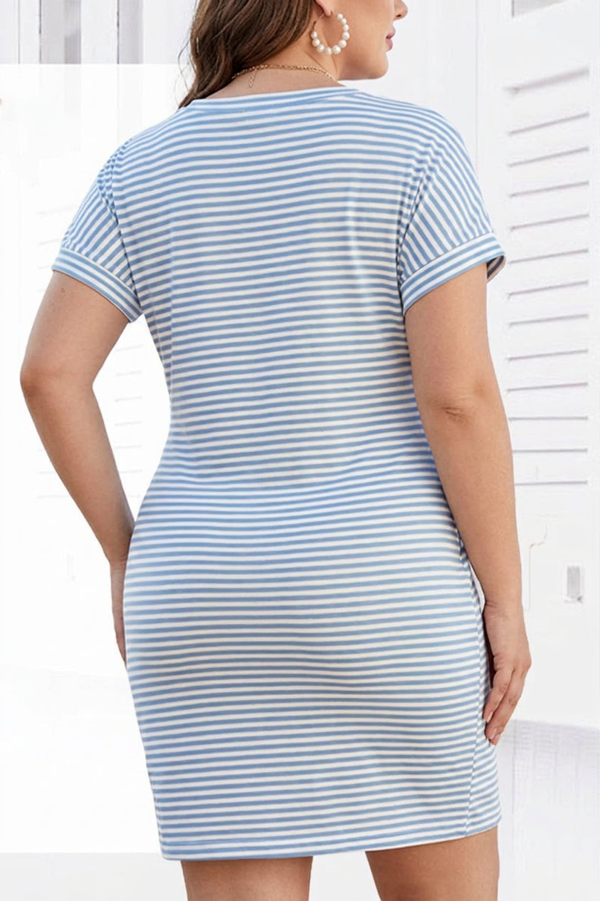 Penelope Knit Striped Round Neck Knee-Length Dress – view 2