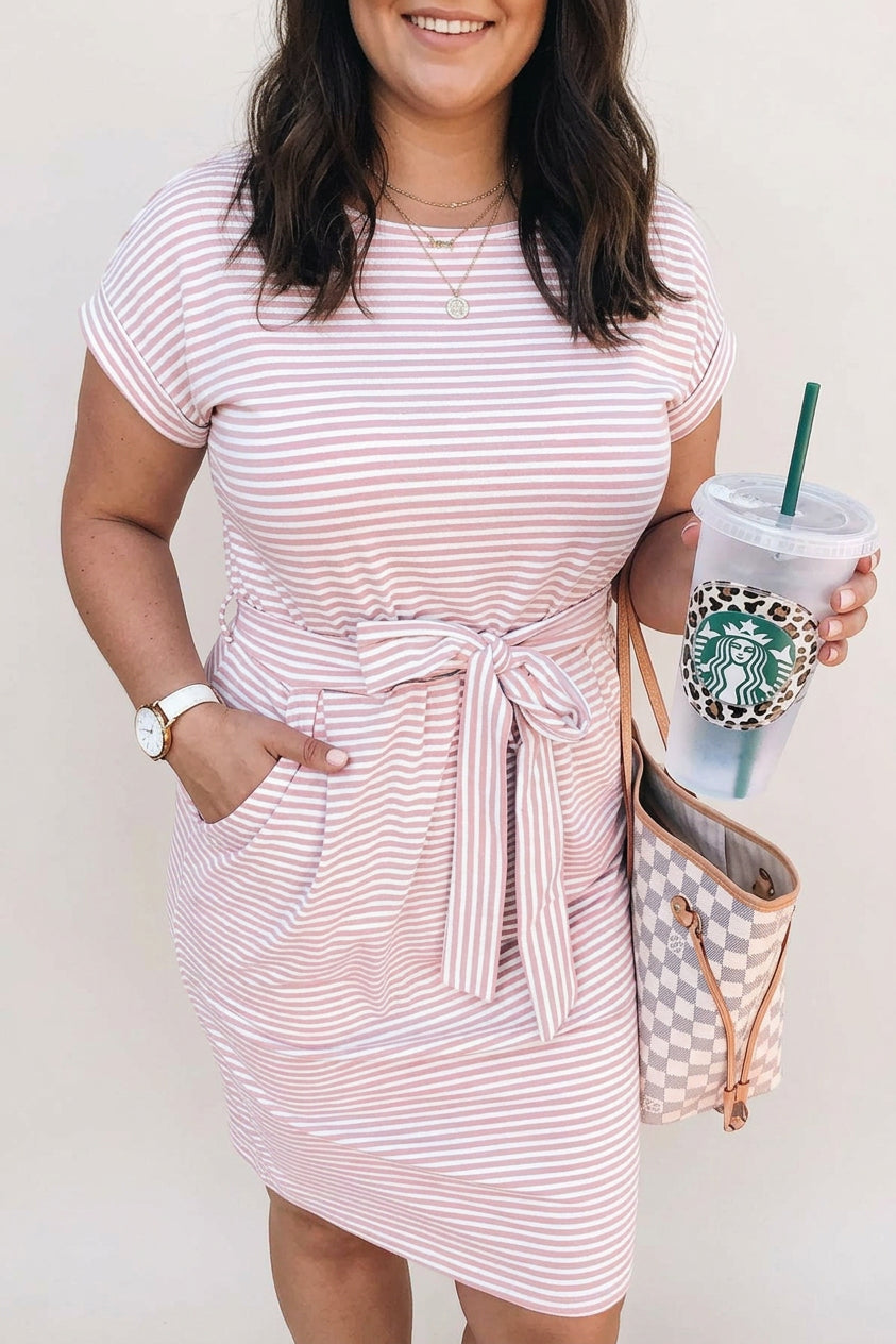 Penelope Knit Striped Round Neck Knee-Length Dress – view 6