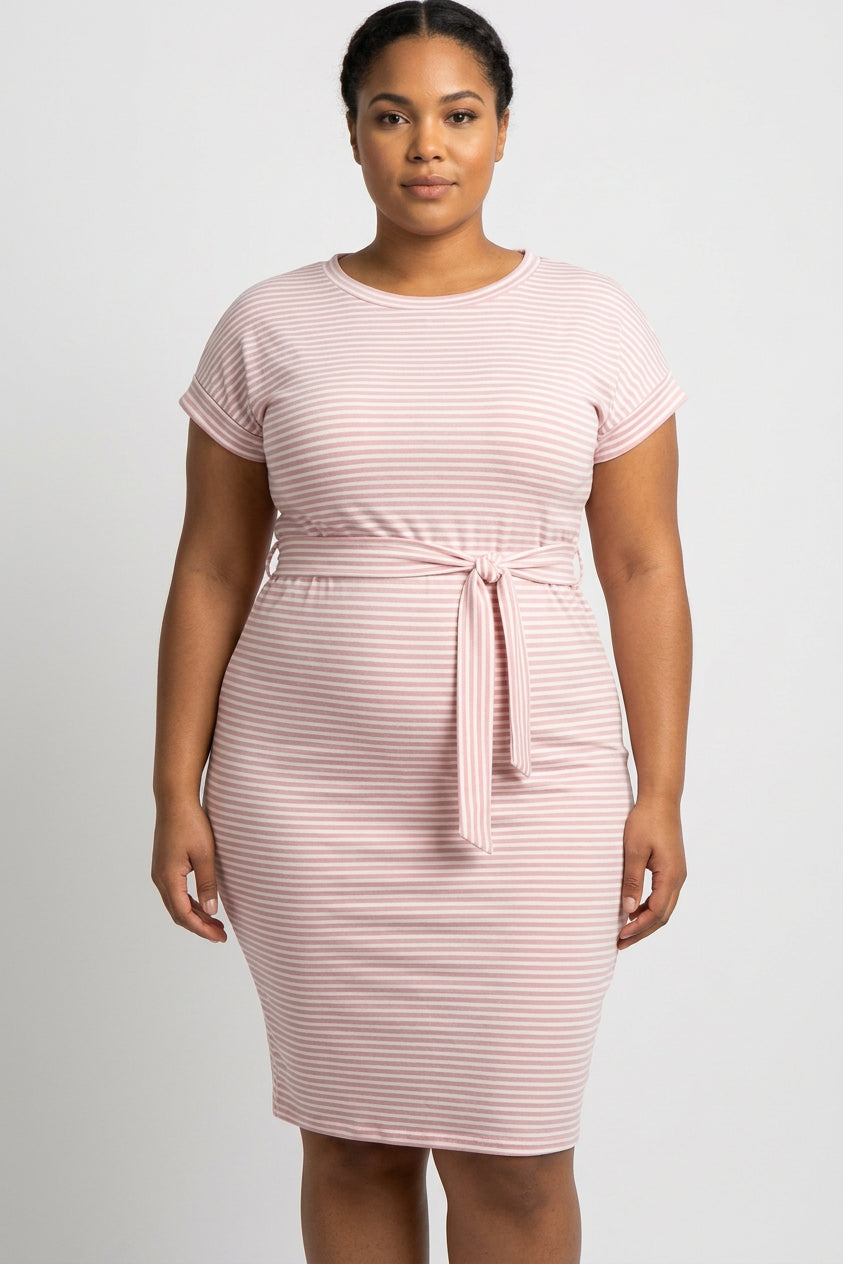 Penelope Knit Striped Round Neck Knee-Length Dress – view 7