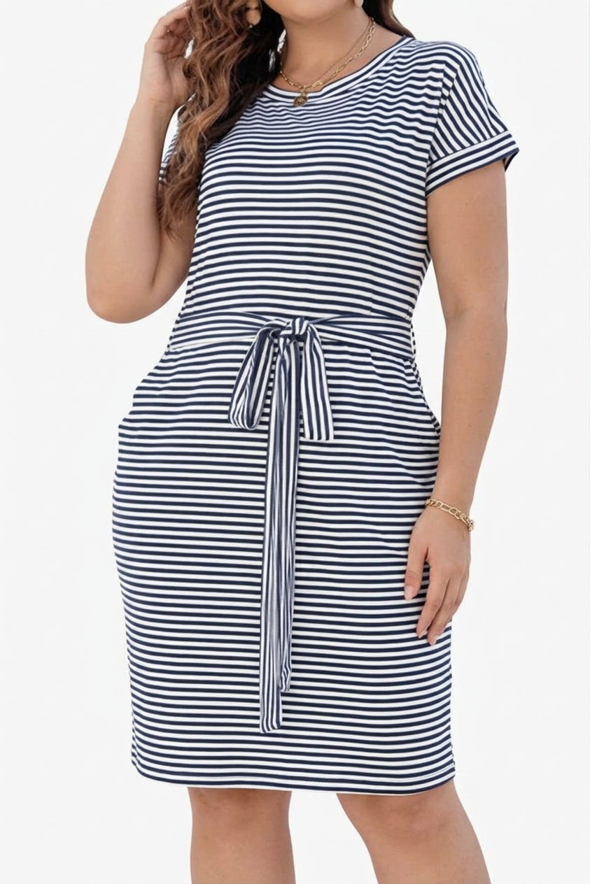 Penelope Knit Striped Round Neck Knee-Length Dress – view 9