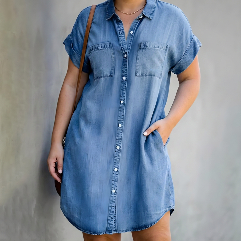 Penny Denim Collared Shirt Dress – view 2