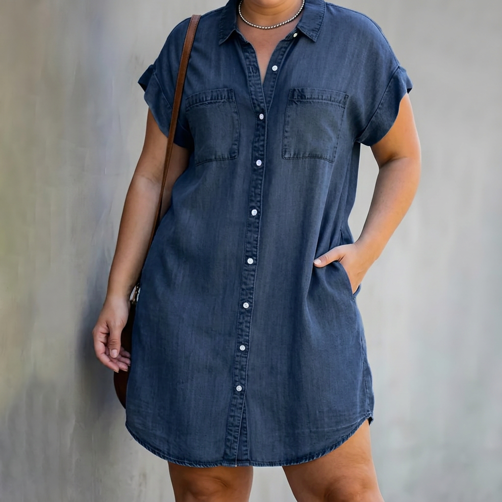 Penny Denim Collared Shirt Dress – view 3