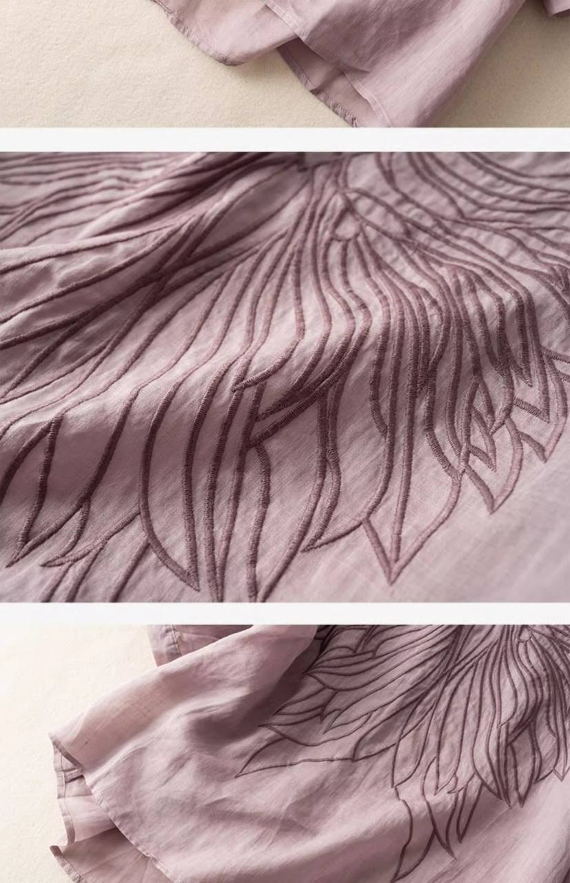Tiffany | Linen Embroidered V-Neck Top