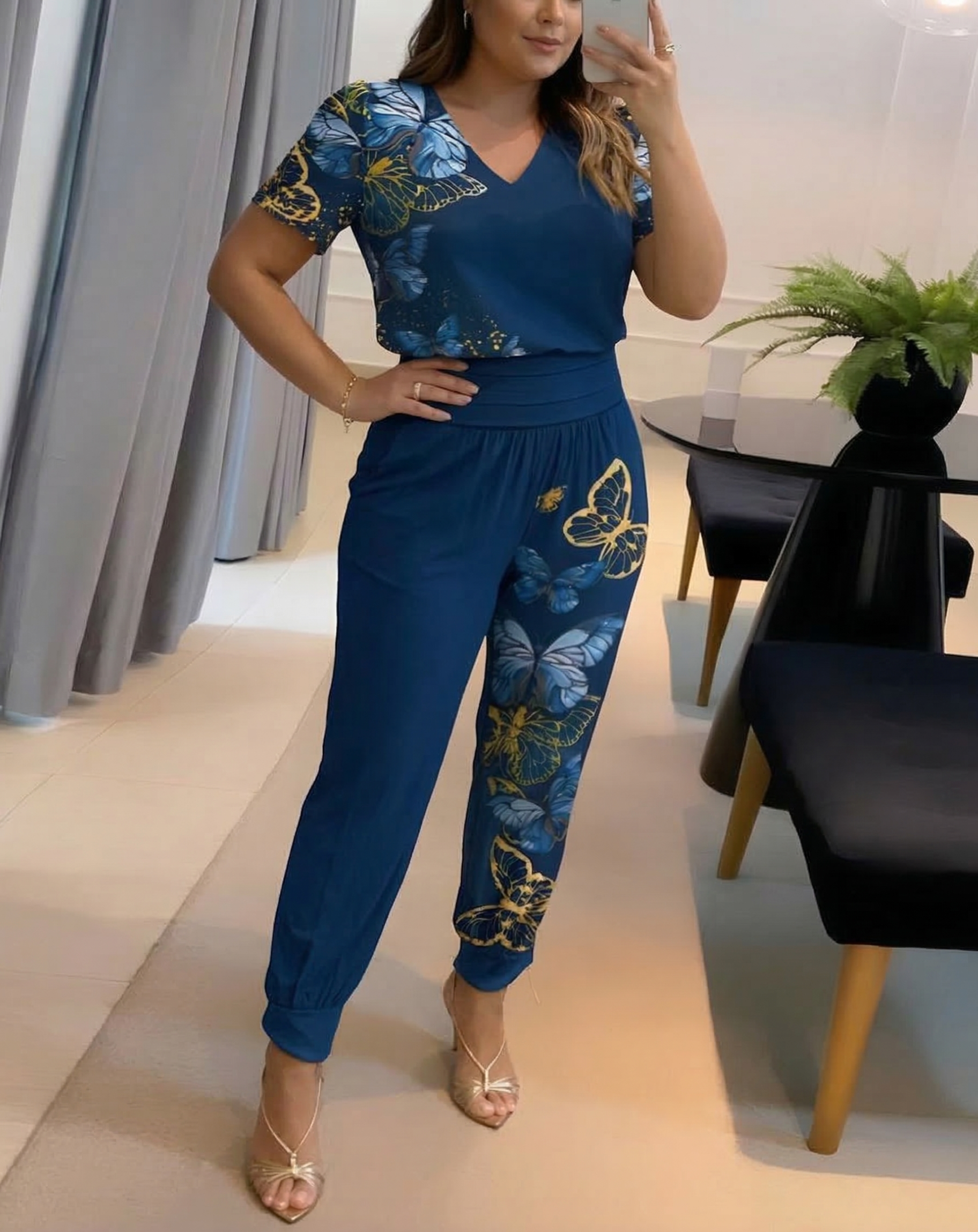 Adeline | Geometric V-Neck Two-Piece Set
