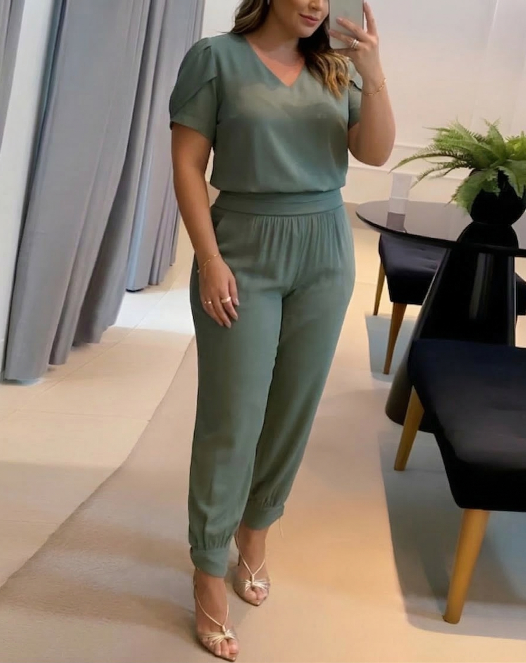 Adeline | Geometric V-Neck Two-Piece Set