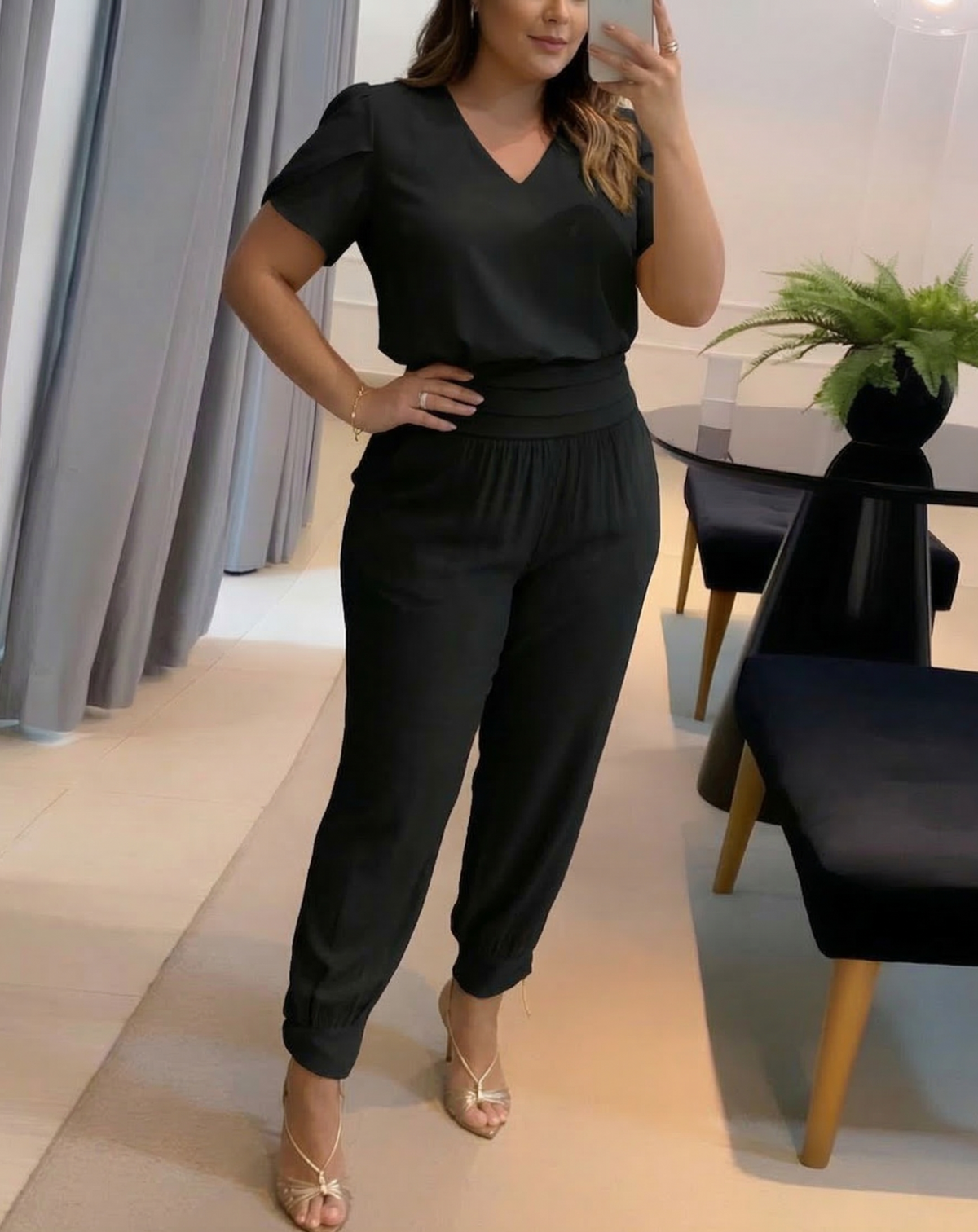 Adeline | Geometric V-Neck Two-Piece Set