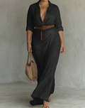Talia | Leather Collared Maxi Dress