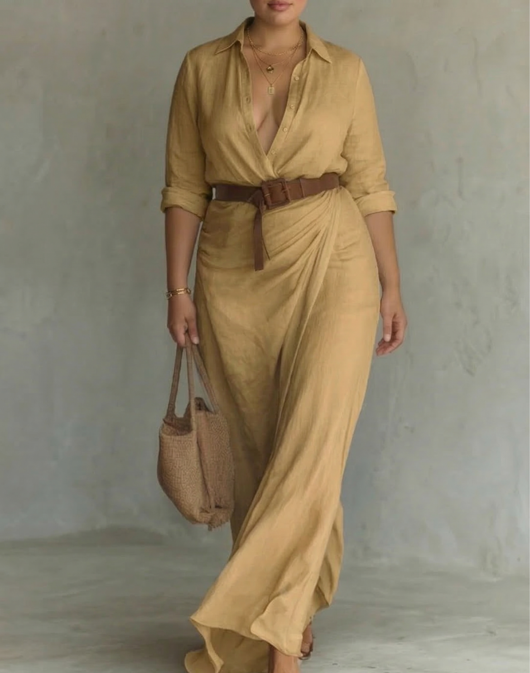 Talia | Leather Collared Maxi Dress