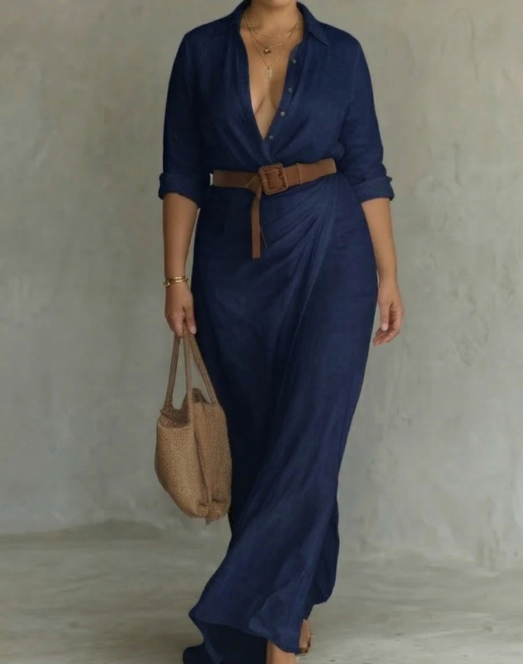 Talia | Leather Collared Maxi Dress