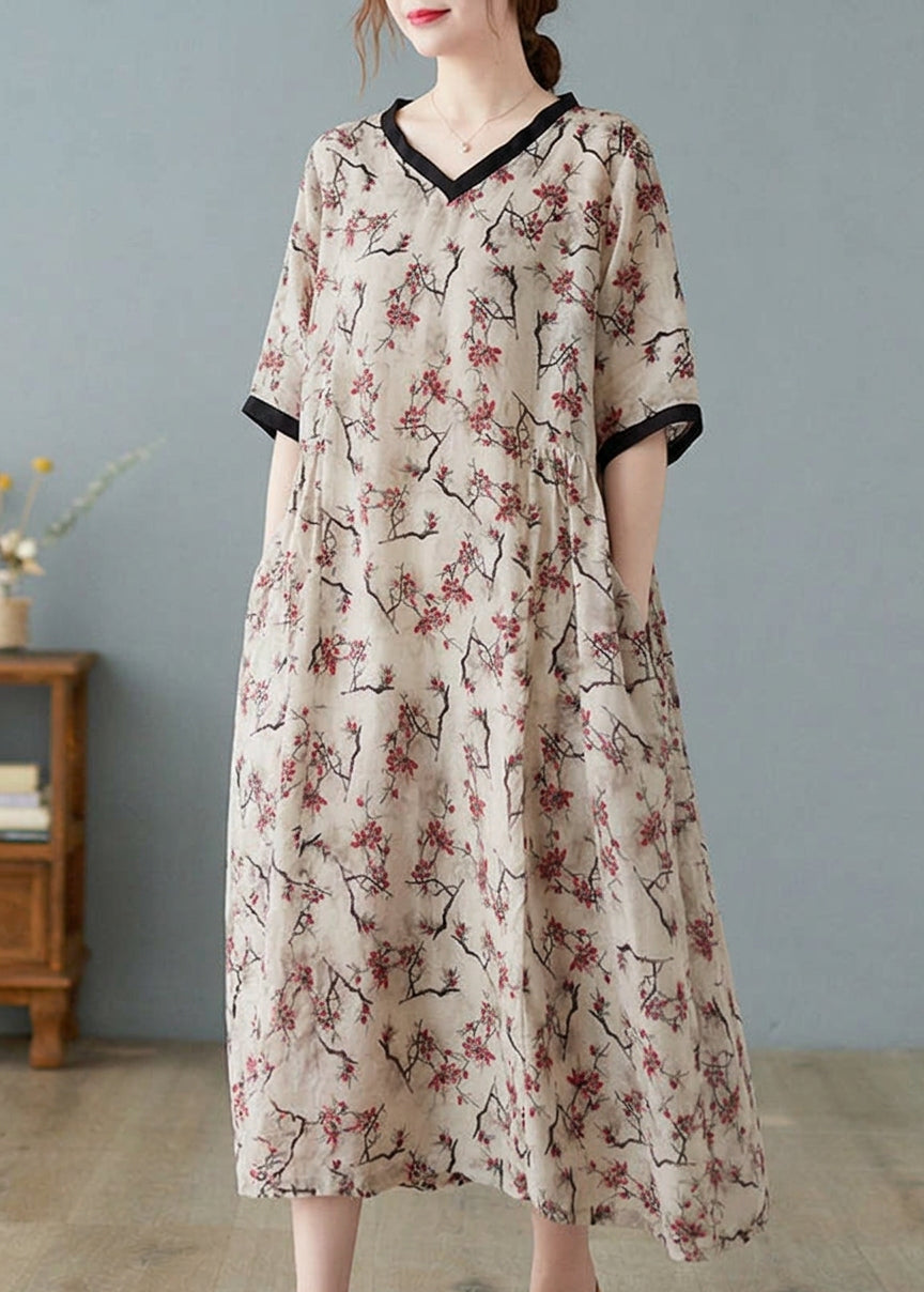 Rachel Linen Floral V-Neck Maxi Dress – view 3