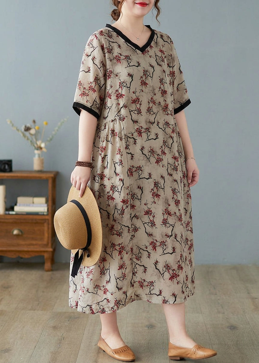 Rachel Linen Floral V-Neck Maxi Dress – view 4