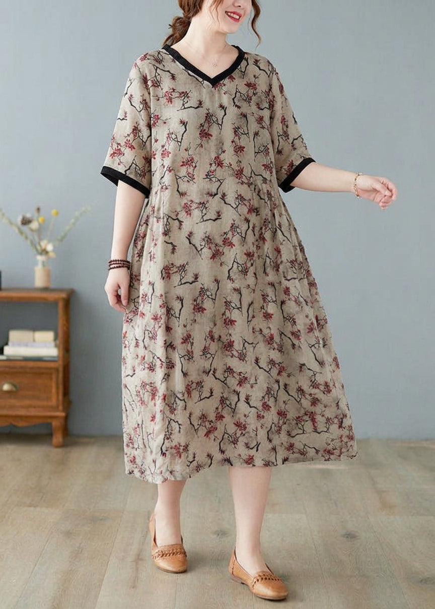 Rachel Linen Floral V-Neck Maxi Dress – view 5