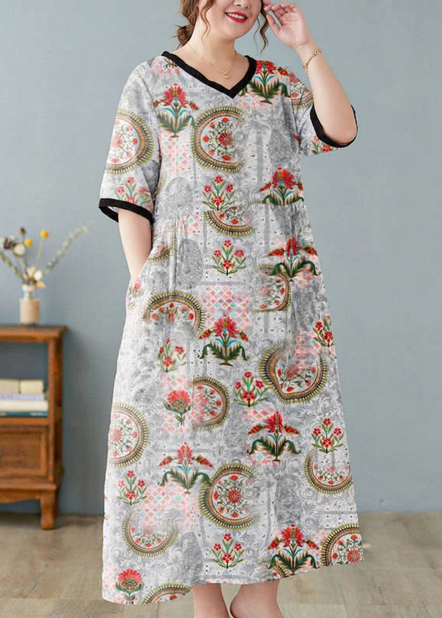 Rachel Linen Floral V-Neck Maxi Dress – view 6