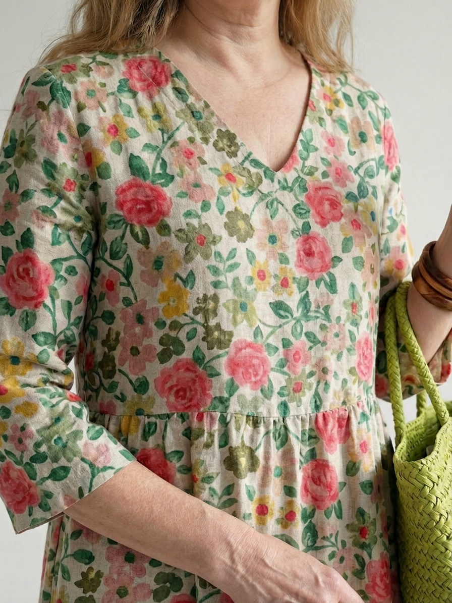 Raven Linen Floral V-Neck Maxi Dress – view 2