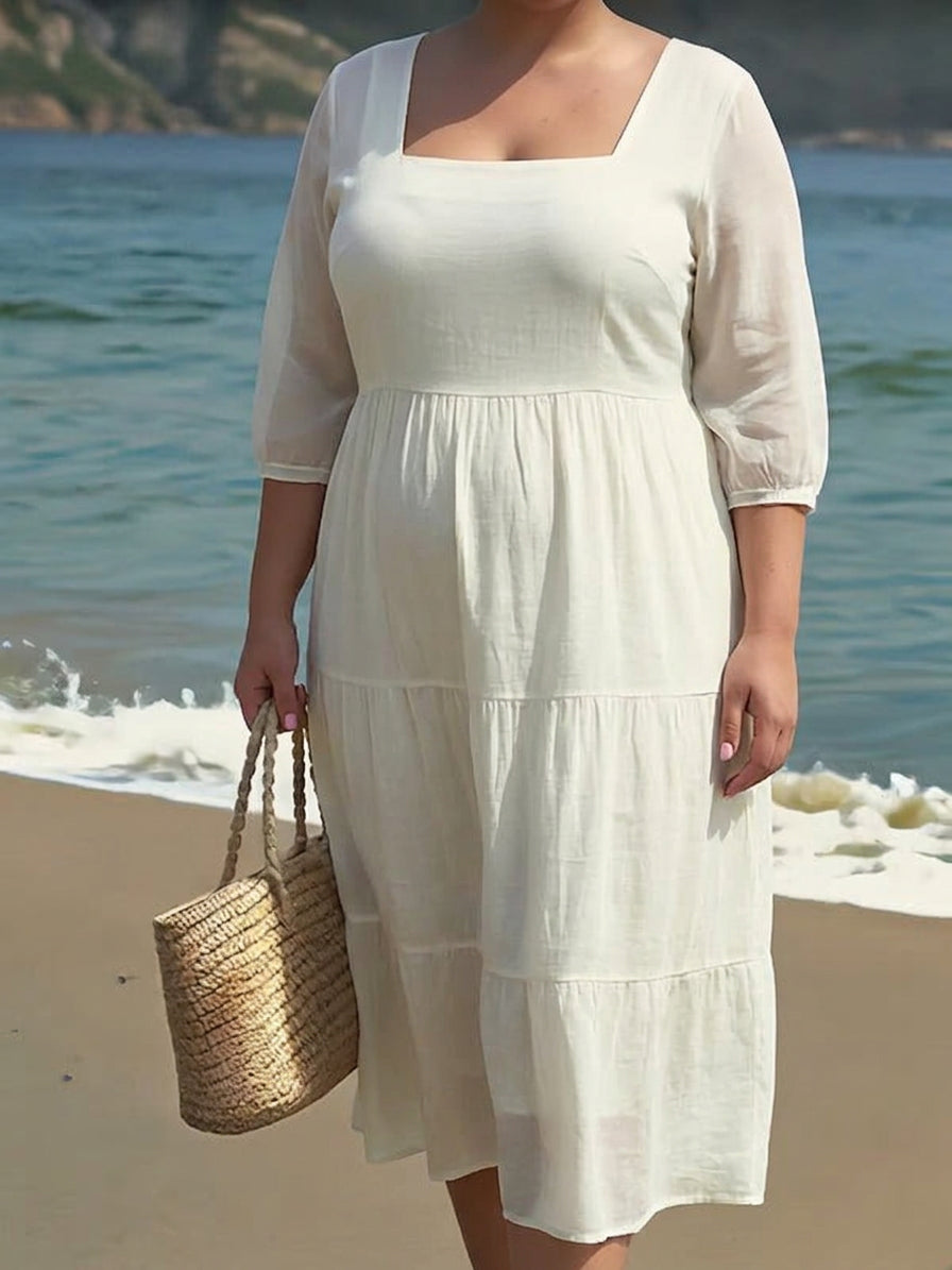 Rebecca Linen Square Neck Knee-Length Dress – view 2