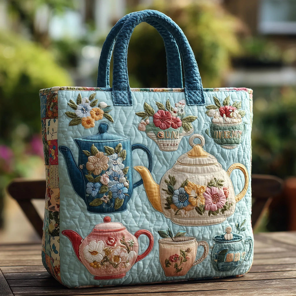Rhea Vintage Teapot Quilted Tote Bag