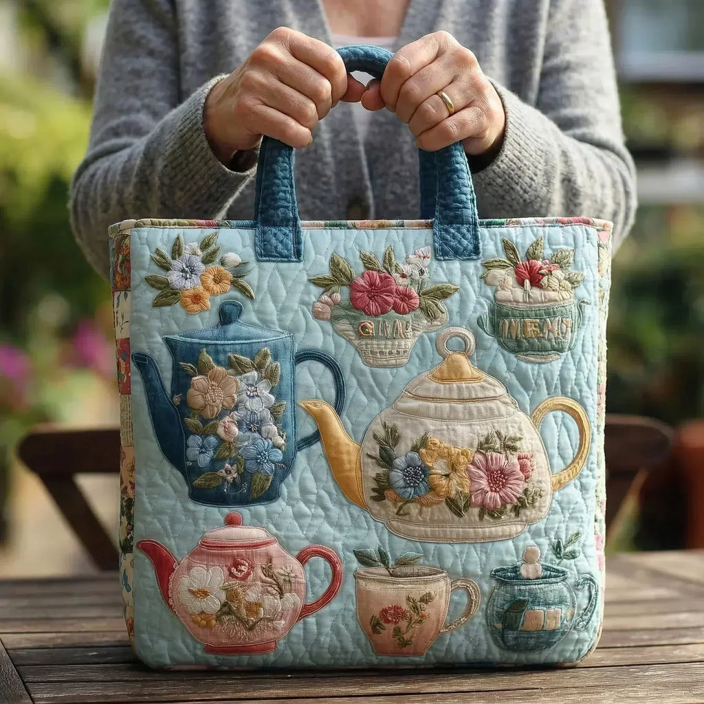 Rhea Vintage Teapot Quilted Tote Bag – view 2
