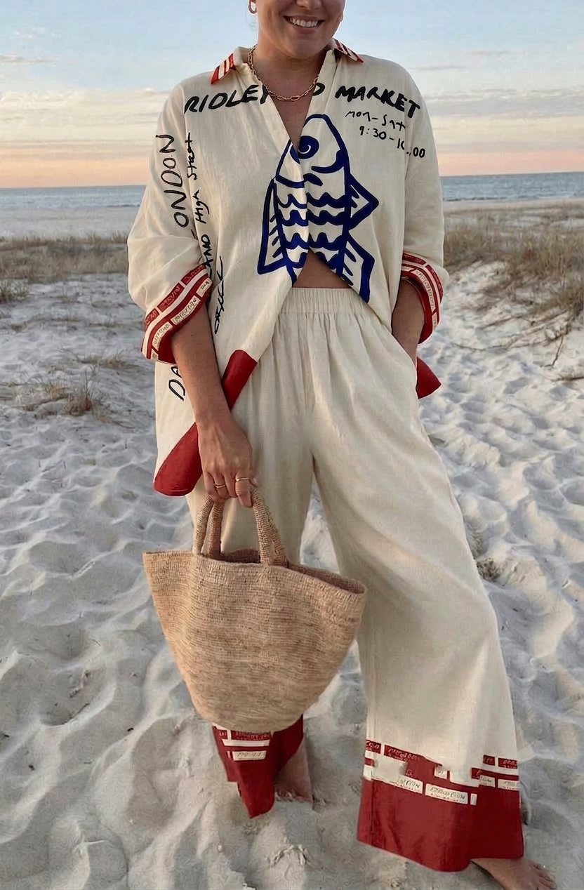 Riley Fish Print Two-Piece Set