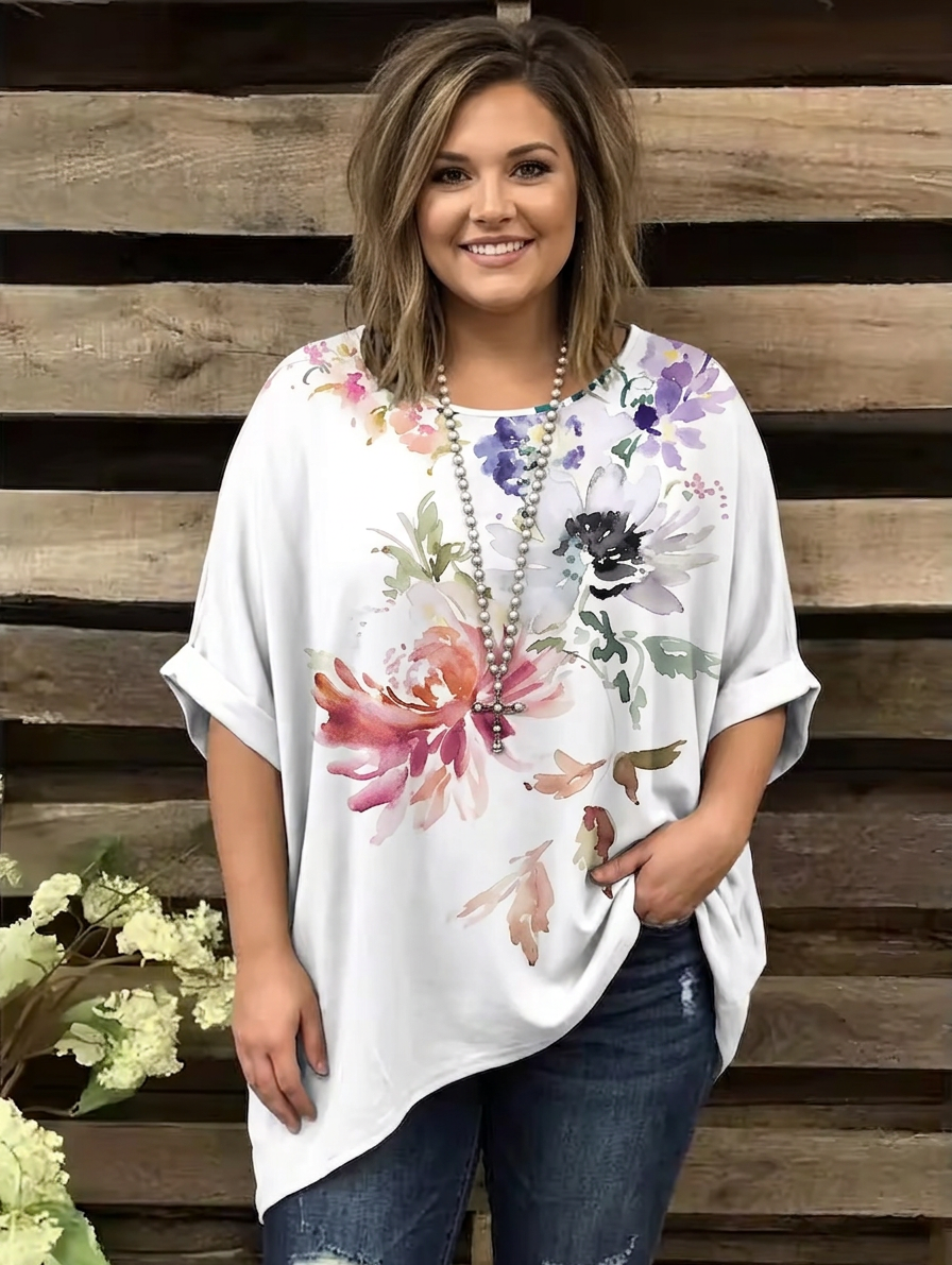 Rochelle Chiffon Floral Round Neck Kaftan Top