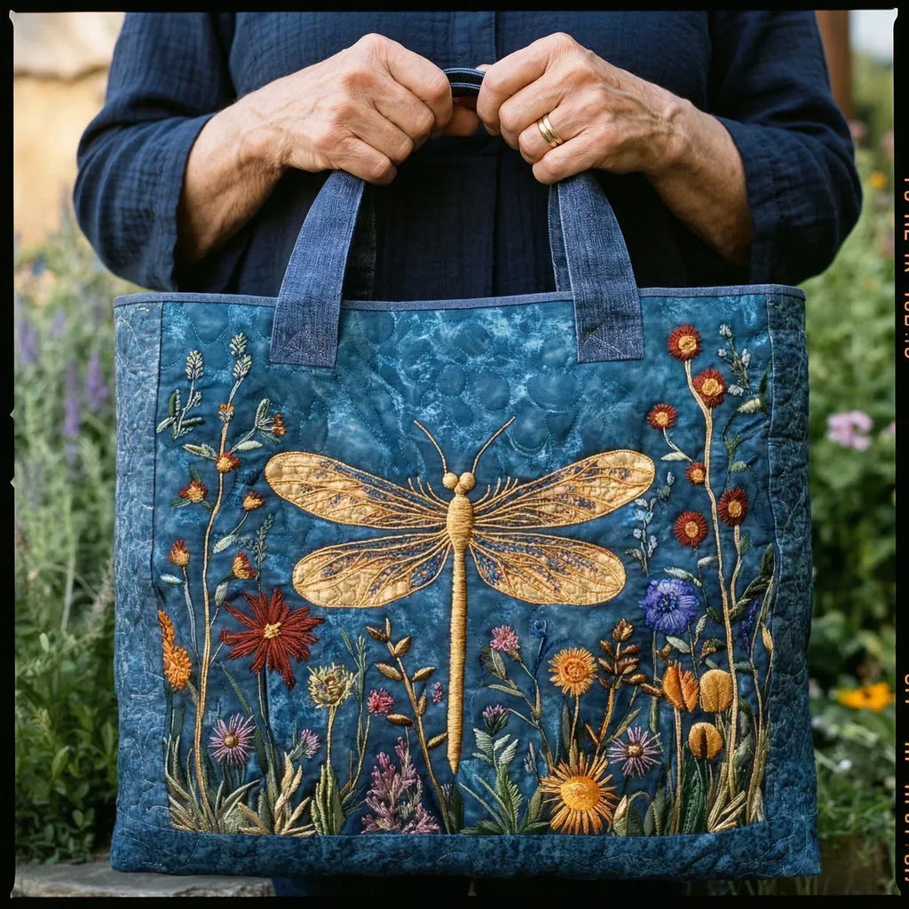 Rosa Golden Dragonfly Quilted Tote Bag – view 2