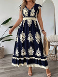 Ruth Border Print V-Neck Maxi Dress