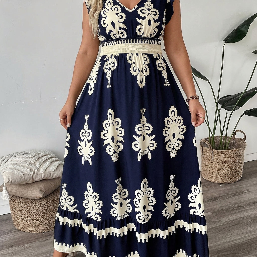 Ruth Border Print V-Neck Maxi Dress – view 2