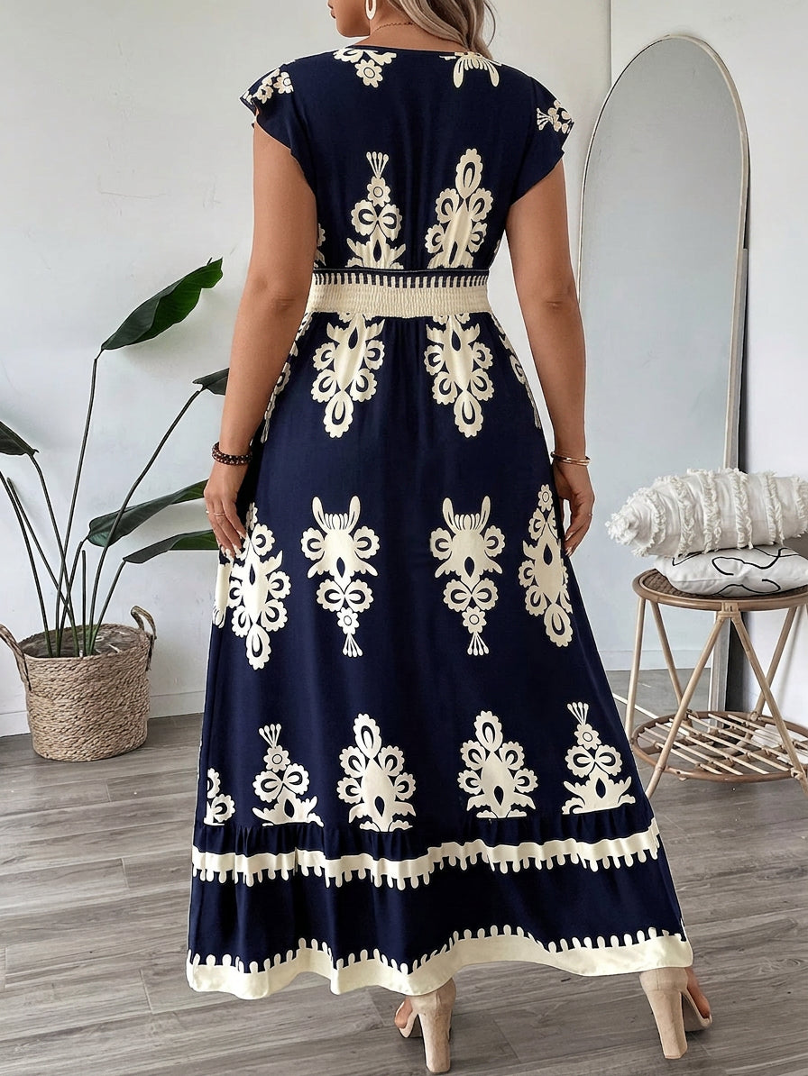 Ruth Border Print V-Neck Maxi Dress – view 3
