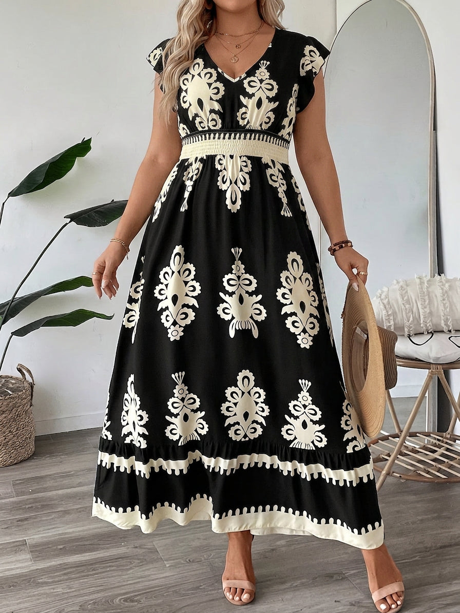 Ruth Border Print V-Neck Maxi Dress – view 5
