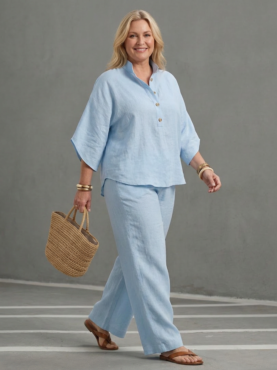 Sabrina Linen Collared Two-Piece Set