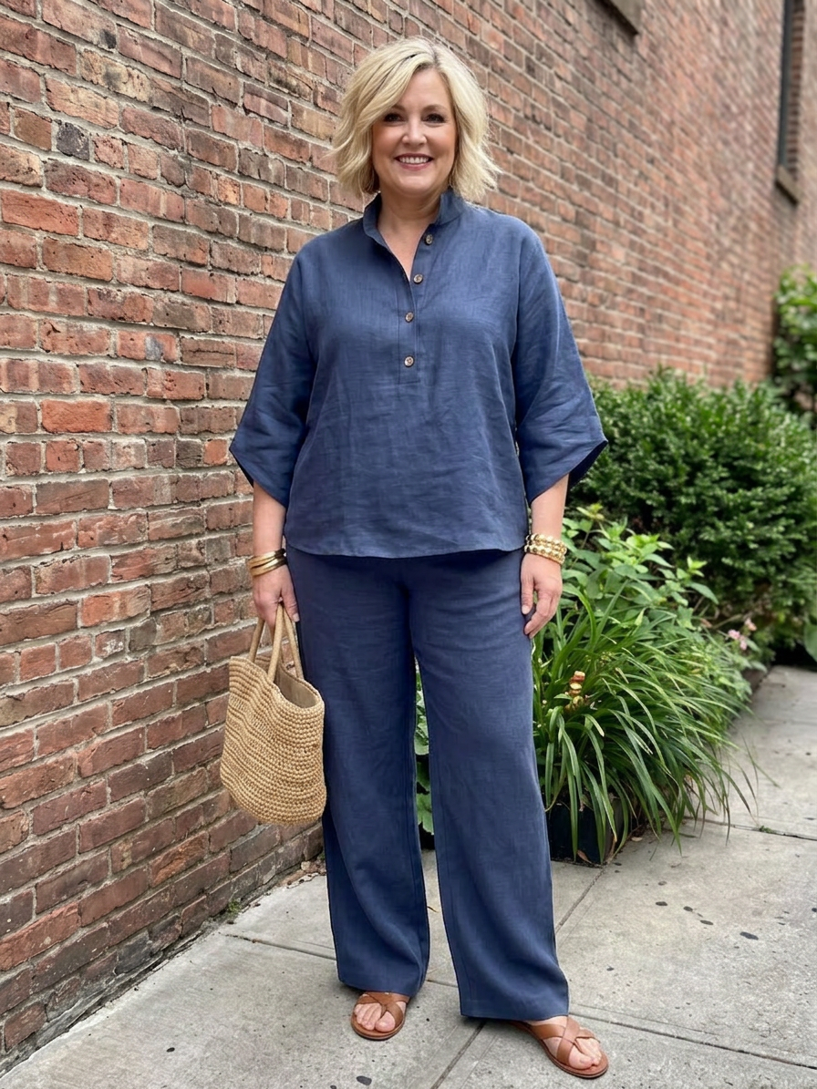 Sabrina Linen Collared Two-Piece Set – view 13