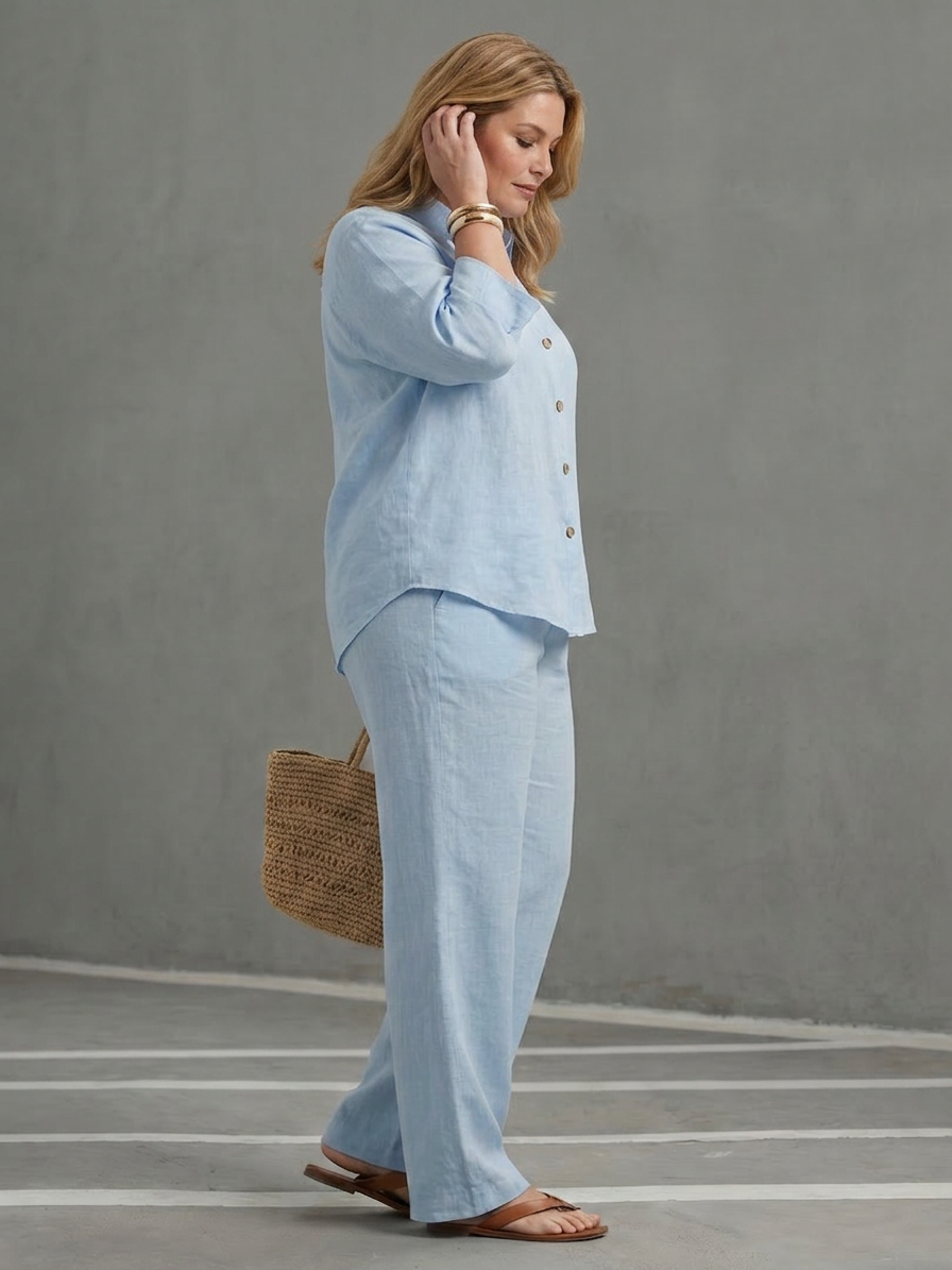 Sabrina Linen Collared Two-Piece Set – view 2