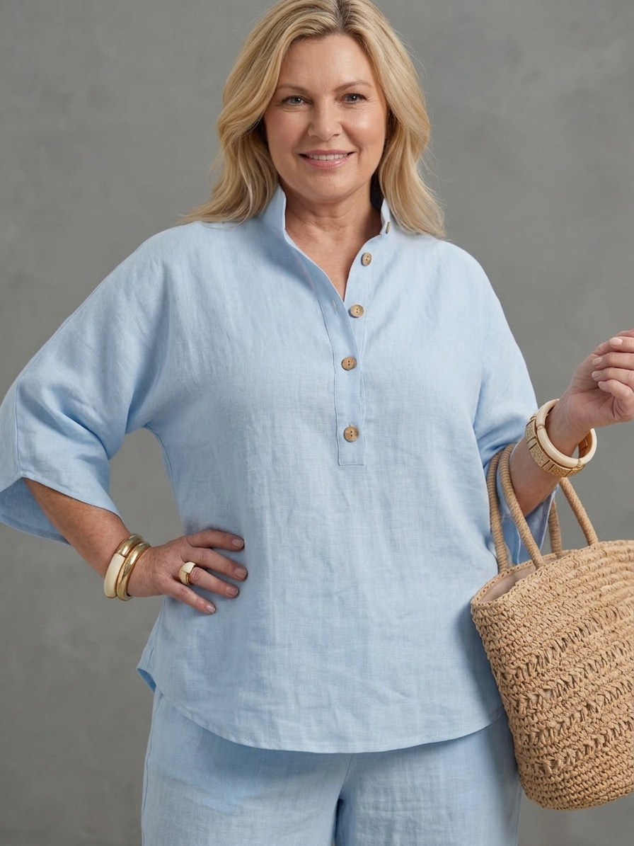 Sabrina Linen Collared Two-Piece Set – view 3