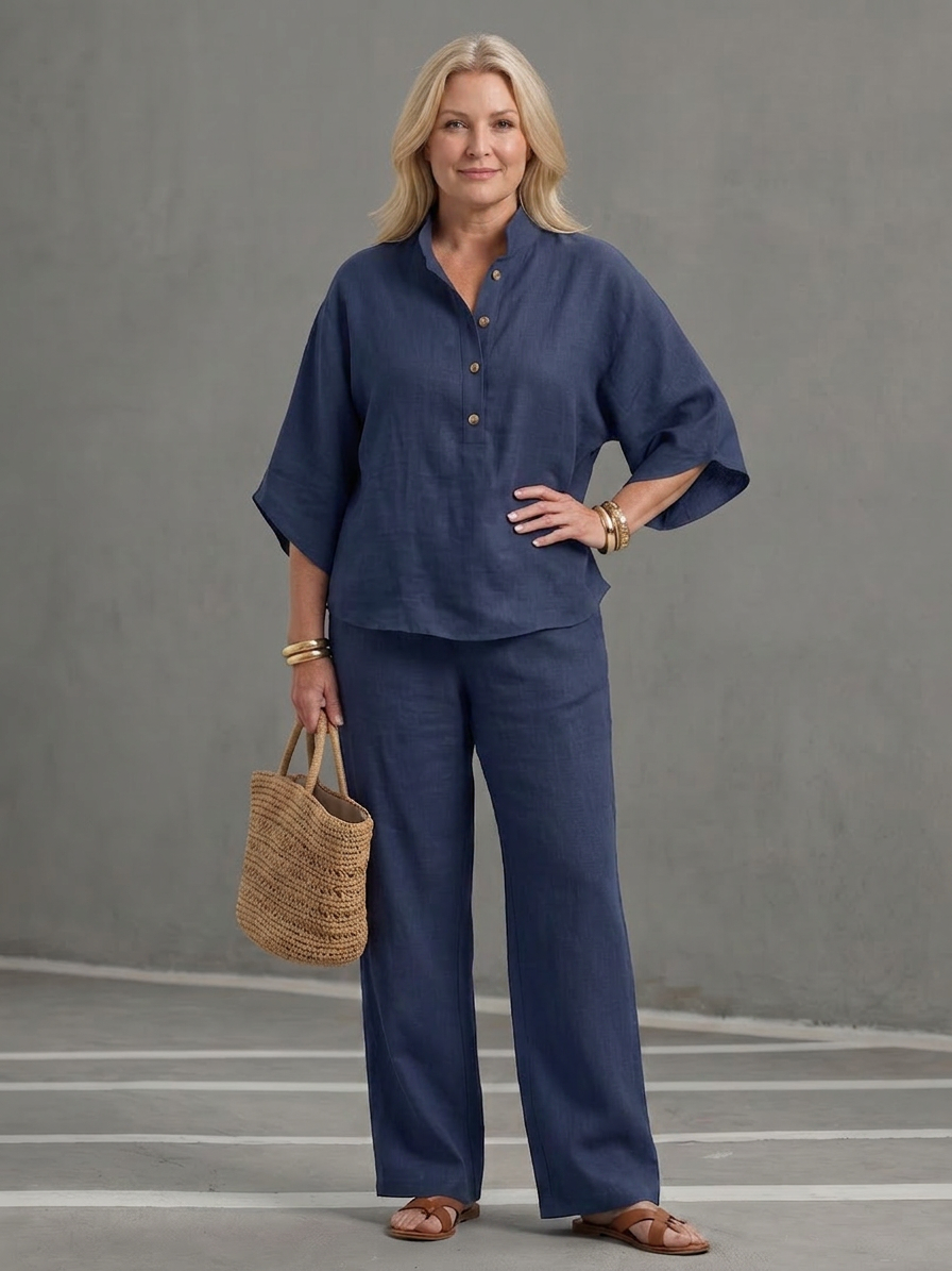 Sabrina Linen Collared Two-Piece Set – view 5