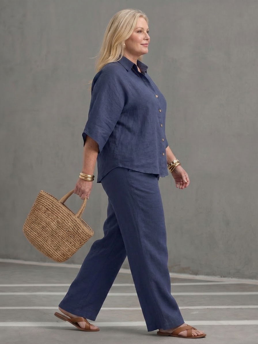 Sabrina Linen Collared Two-Piece Set – view 8