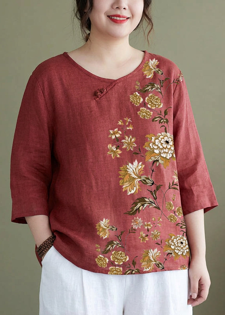 Sabrina Linen Floral Round Neck Top – view 5