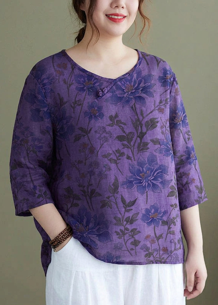Sabrina Linen Floral Round Neck Top – view 6