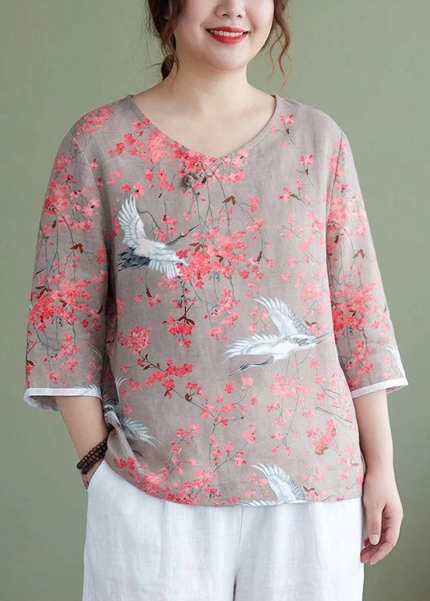 Sabrina Linen Floral Round Neck Top – view 8