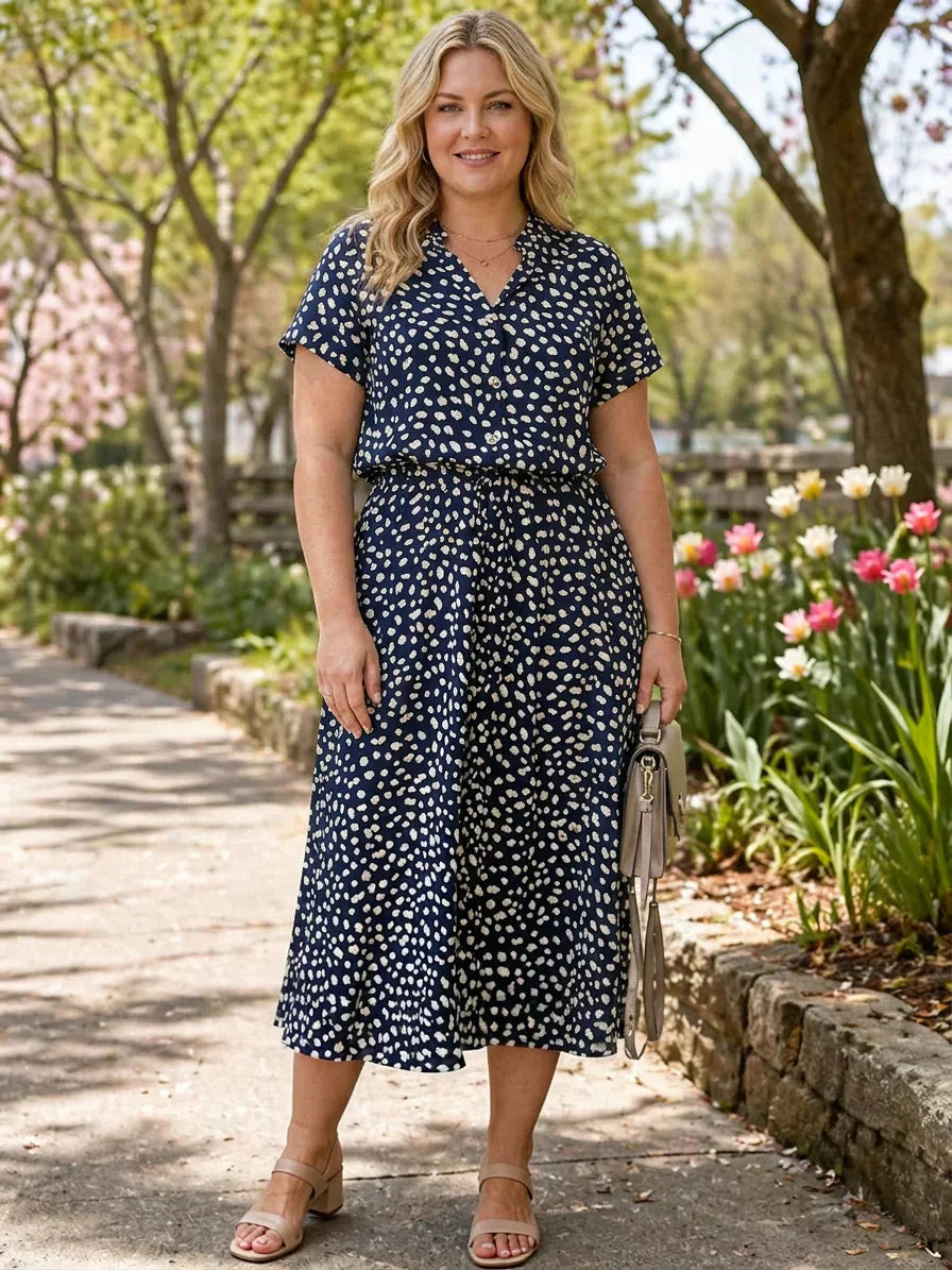 Sadie Polka Dot Collared Midi Dress