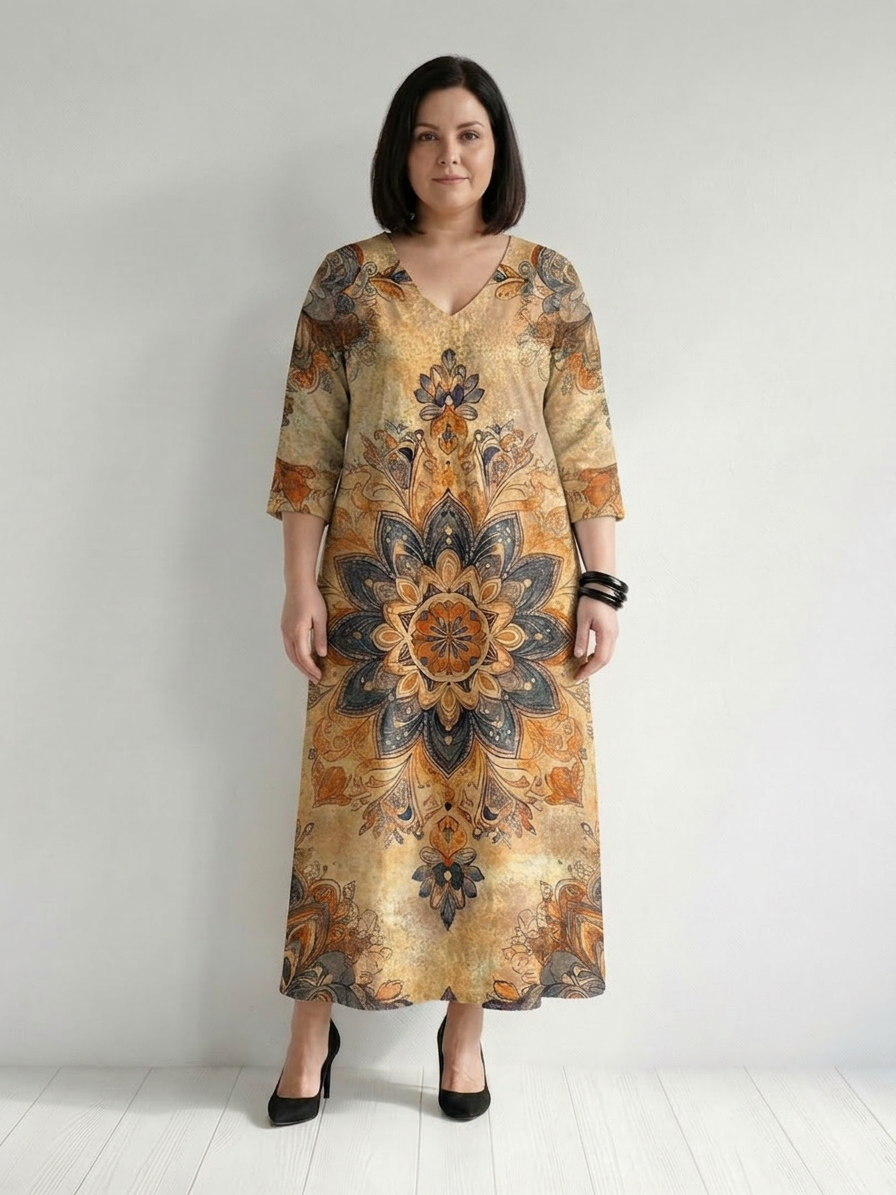 Sally Damask V-Neck Midi Dress