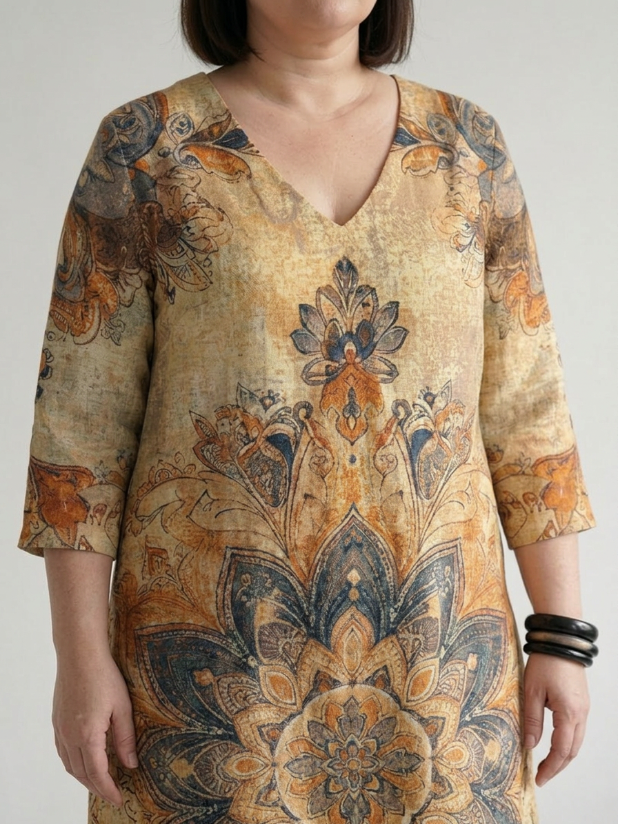 Sally Damask V-Neck Midi Dress – view 2