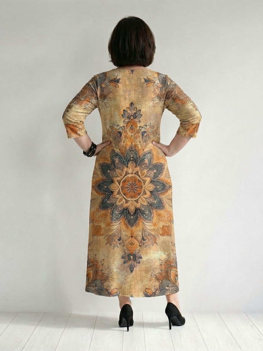 Sally Damask V-Neck Midi Dress – view 3