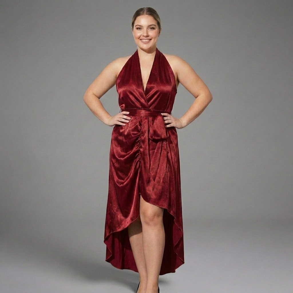 Sandra Satin Halter High-Low Maxi Dress