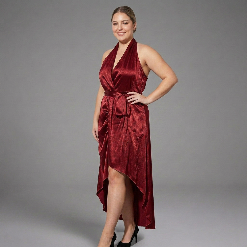 Sandra Satin Halter High-Low Maxi Dress – view 2