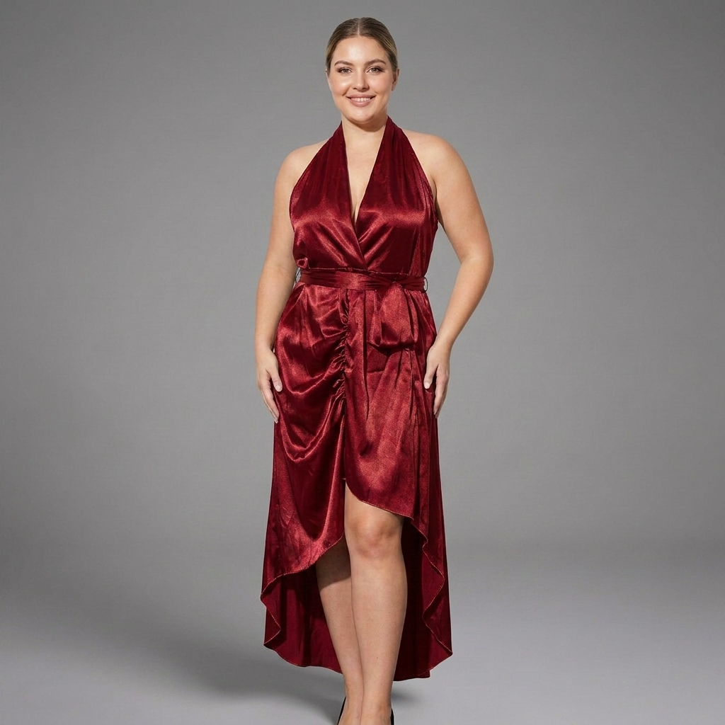 Sandra Satin Halter High-Low Maxi Dress – view 3