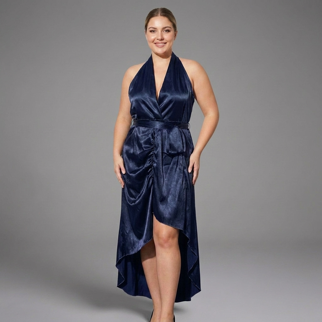 Sandra Satin Halter High-Low Maxi Dress – view 4